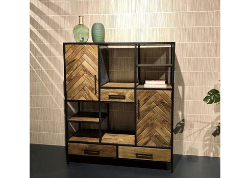 Kapp-riiul BROOKLYN naturaalne puit / must, 120x40xH140 cm