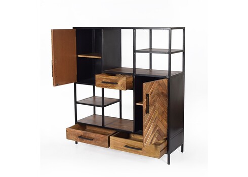 Kapp-riiul BROOKLYN naturaalne puit / must, 120x40xH140 cm