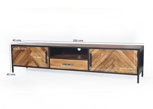 Tv-alus BROOKLYN naturaalne puit / must, 200x40xH45 cm