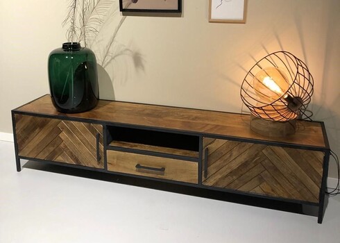 Tv-alus BROOKLYN naturaalne puit / must, 200x40xH45 cm