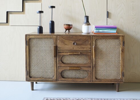 Kummut JUNE naturaalne puit, 130x38xH76 cm