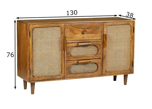 Kummut JUNE naturaalne puit, 130x38xH76 cm