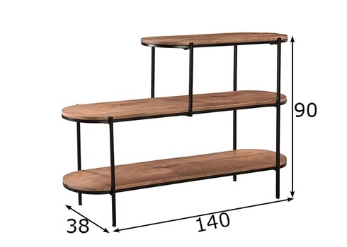 Riiul MILOU naturaalne puit, 140x38xH90 cm