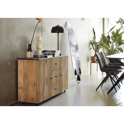 Kummut PEBBLES naturaalne puit / must, 143x45xH80 cm