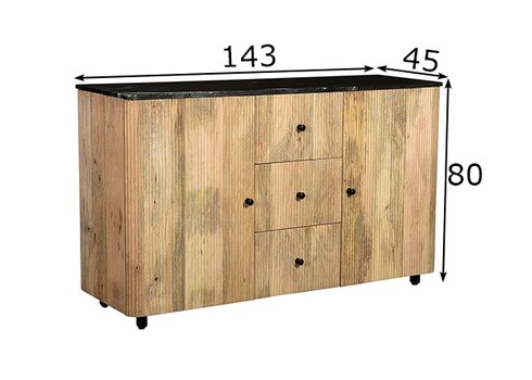 Kummut PEBBLES naturaalne puit / must, 143x45xH80 cm