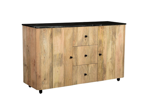 Kummut PEBBLES naturaalne puit / must, 143x45xH80 cm