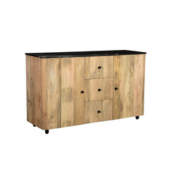 Kummut PEBBLES naturaalne puit / must, 143x45xH80 cm