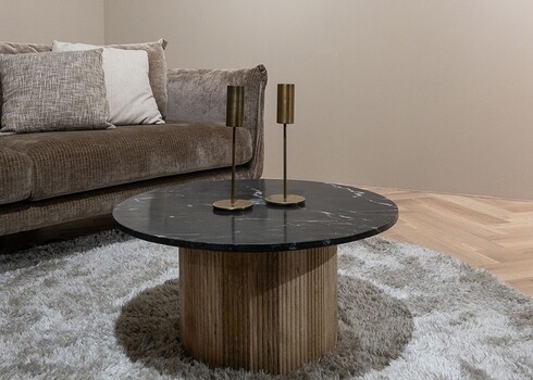 Diivanilaud NOVA must marmor / naturaalne puit, 70x70xH36 cm