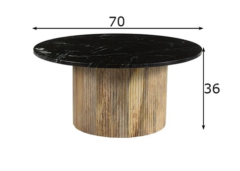 Diivanilaud NOVA must marmor / naturaalne puit, 70x70xH36 cm