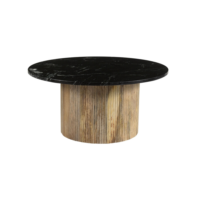 Diivanilaud NOVA must marmor / naturaalne puit, 70x70xH36 cm