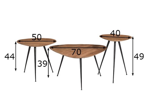 Diivanilaudade komplekt LOUA naturaalne puit, 3 tk
