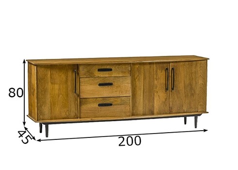 Kummut ELIAS naturaalne puit, 200x45xH80 cm