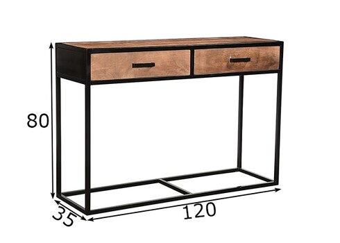 Konsoollaud STURDY naturaalne pruun / must, 120x35xH80 cm