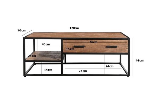 Diivanilaud STURDY naturaalne pruun / must, 120x70xH45 cm