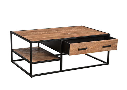 Diivanilaud STURDY naturaalne pruun / must, 120x70xH45 cm