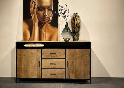 Kummut STURDY naturaalne pruun / must, 150x40xH85 cm