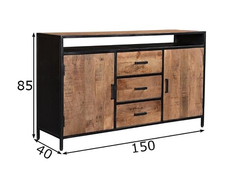 Kummut STURDY naturaalne pruun / must, 150x40xH85 cm