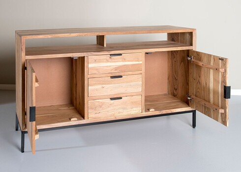 Kummut OSLO hele puit / must, 140x40xH85 cm