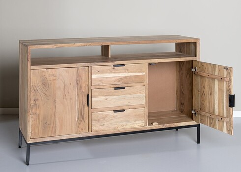 Kummut OSLO hele puit / must, 140x40xH85 cm