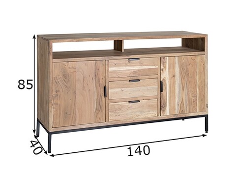Kummut OSLO hele puit / must, 140x40xH85 cm