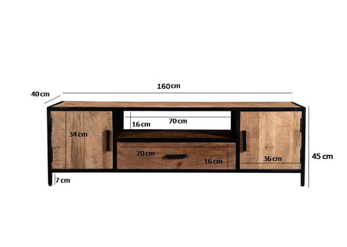 Tv-alus STURDY naturaalne puit / must, 160x40xH45 cm