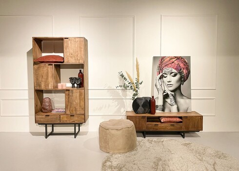 Tv-alus VALDEZ naturaalne puit / must, 150x40xH45 cm