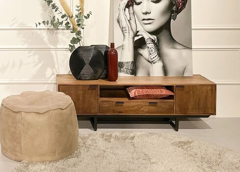 Tv-alus VALDEZ naturaalne puit / must, 150x40xH45 cm