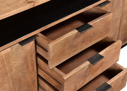 Kummut VALDEZ naturaalne puit / must, 150x40xH80 cm