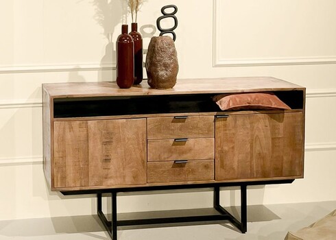 Kummut VALDEZ naturaalne puit / must, 150x40xH80 cm