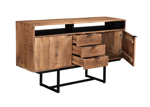 Kummut VALDEZ naturaalne puit / must, 150x40xH80 cm