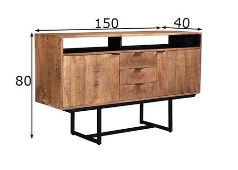 Kummut VALDEZ naturaalne puit / must, 150x40xH80 cm