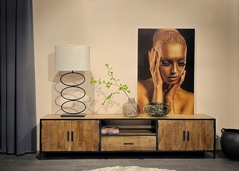 Tv-alus STURDY naturaalne puit / must, 220x40xH50 cm