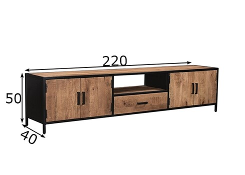 Tv-alus STURDY naturaalne puit / must, 220x40xH50 cm