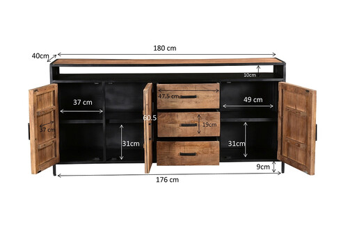 Kummut STURDY naturaalne pruun / must, 180x40xH85 cm