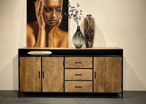 Kummut STURDY naturaalne pruun / must, 180x40xH85 cm