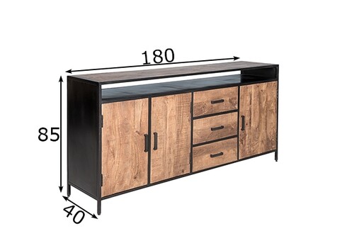 Kummut STURDY naturaalne pruun / must, 180x40xH85 cm