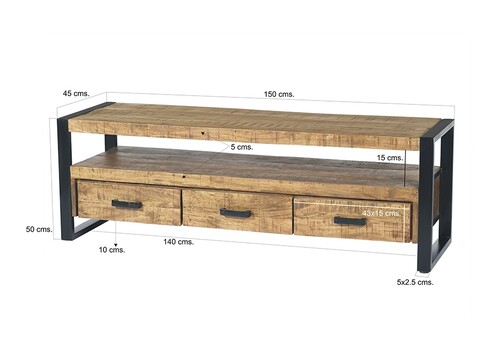 Tv-alus NAIROBI naturaalne puit / must, 150x45xH50 cm