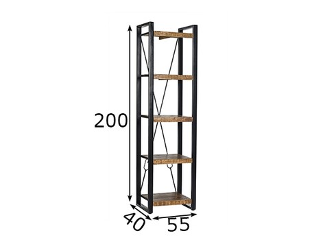 Riiul NAIROBI naturaalne puit / must, 55x40xH200 cm