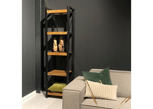 Riiul NAIROBI naturaalne puit / must, 55x40xH200 cm