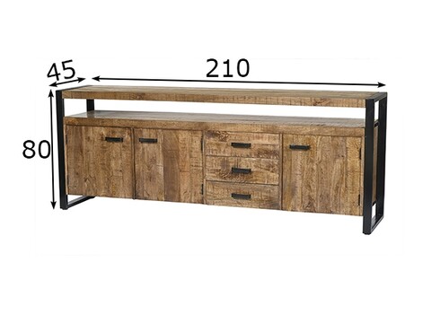 Kummut NAIROBI naturaalne puit / must, 210x45xH80 cm