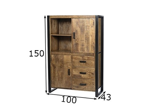 Kapp-riiul NAIROBI naturaalne puit / must, 100x43xH150 cm