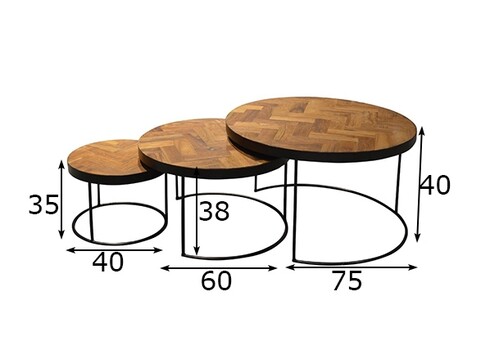 Diivanilaudade komplekt ACCENT naturaalne puit / must, 3 tk