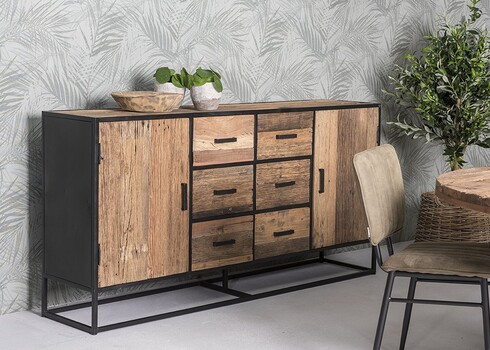 Kummut DAKOTA kulutatud puit / must, 180x40xH90 cm