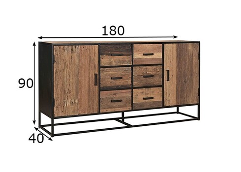 Kummut DAKOTA kulutatud puit / must, 180x40xH90 cm