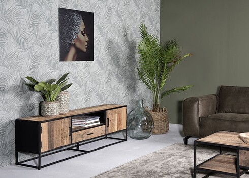 Tv-alus DAKOTA kulutatud puit / must, 130x45xH55 cm