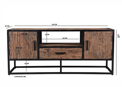 Tv-alus DAKOTA kulutatud puit / must, 130x45xH55 cm