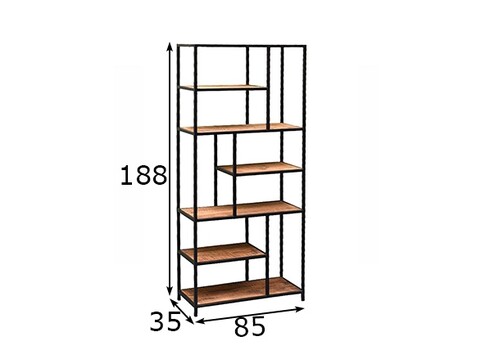 Riiul FLOW naturaalne puit / must, 85x35xH188 cm