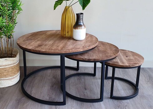 Diivanilaudade komplekt JERREL naturaalne puit / must, 3 tk