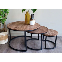 Diivanilaudade komplekt JERREL naturaalne puit / must, 3 tk