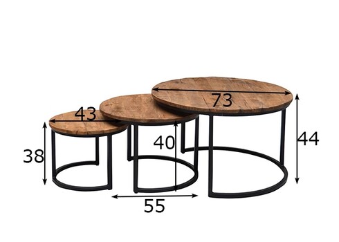 Diivanilaudade komplekt JERREL naturaalne puit / must, 3 tk